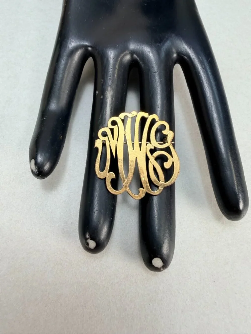 Vintage 1/20 12K Gold Filled Monogram Brooch Script Initial Pin Estate Jewelry